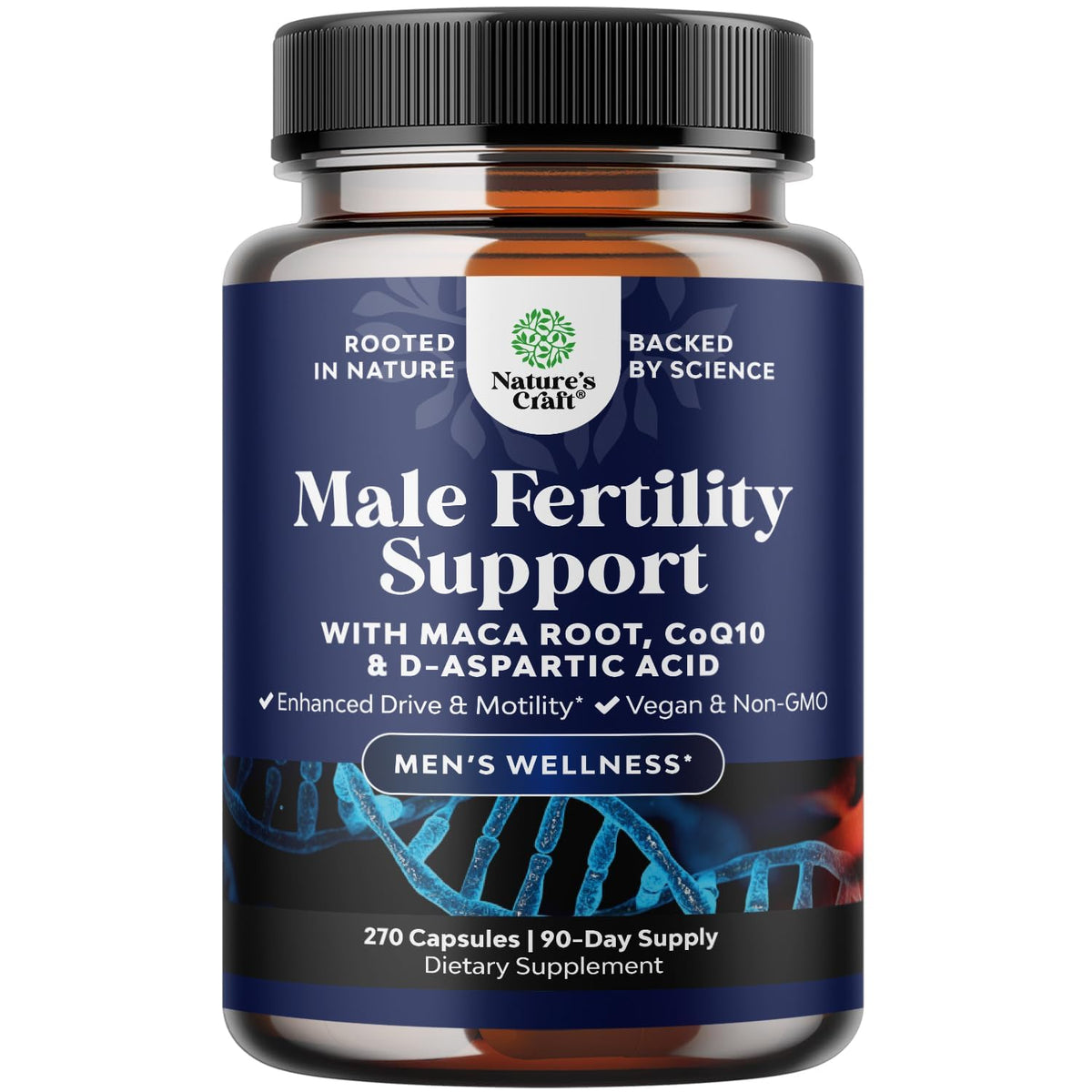 Natures Craft Pré-Conception : bouteille de compléments pour soutenir la vitalité masculine.