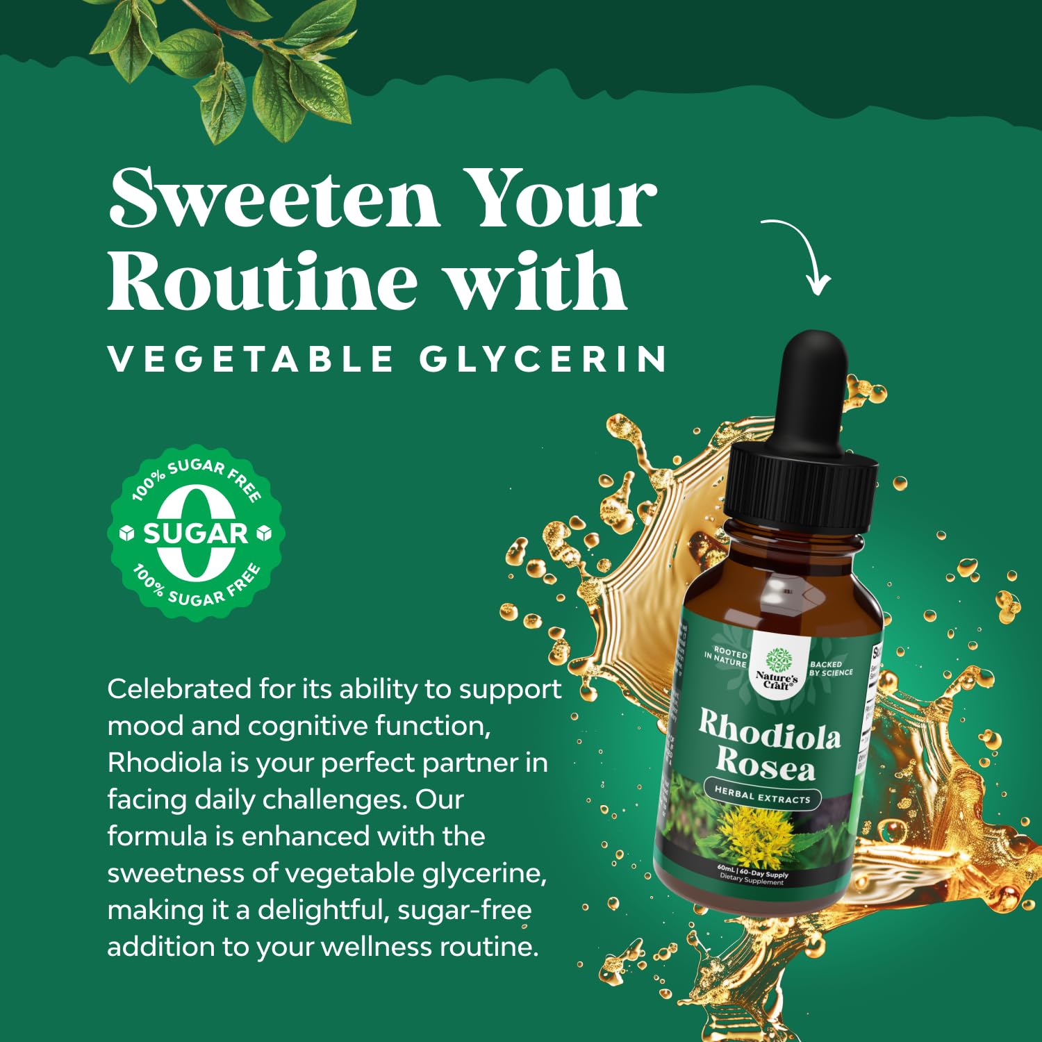 Gouttes Natures Craft Rhodiola avec pipette, prise facile.