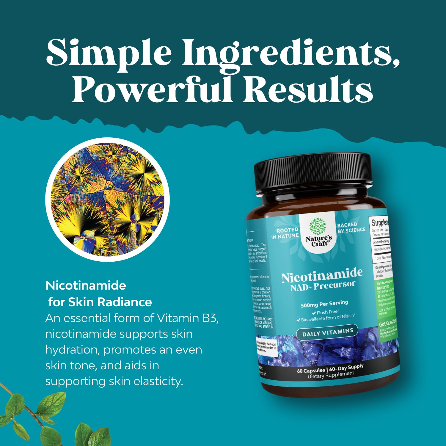 Niacinamide sans flush Natures Craft, forme hydrosoluble bien tolérée.