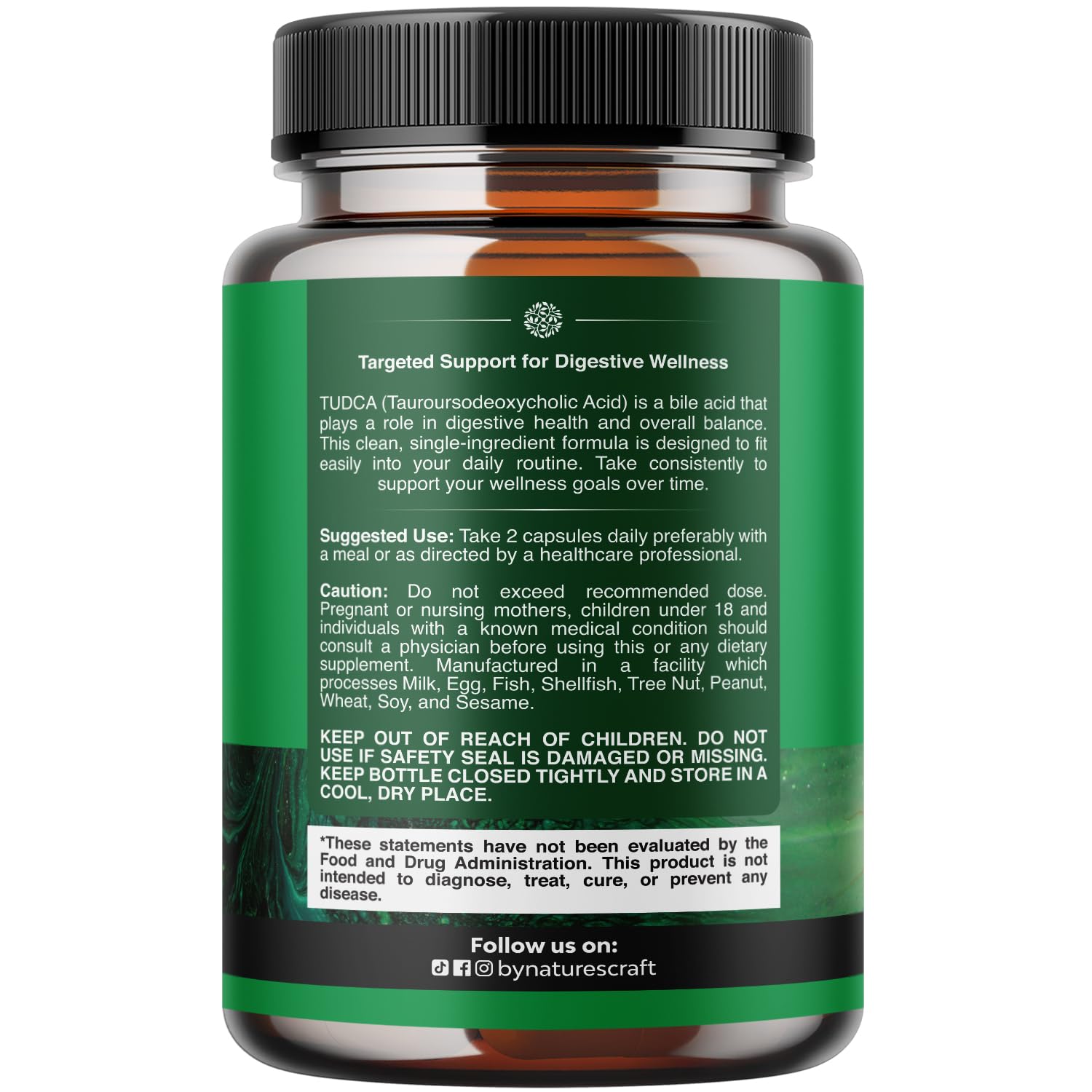 Natures Craft TUDCA, etiquette claire, lisible pour dosage et usage