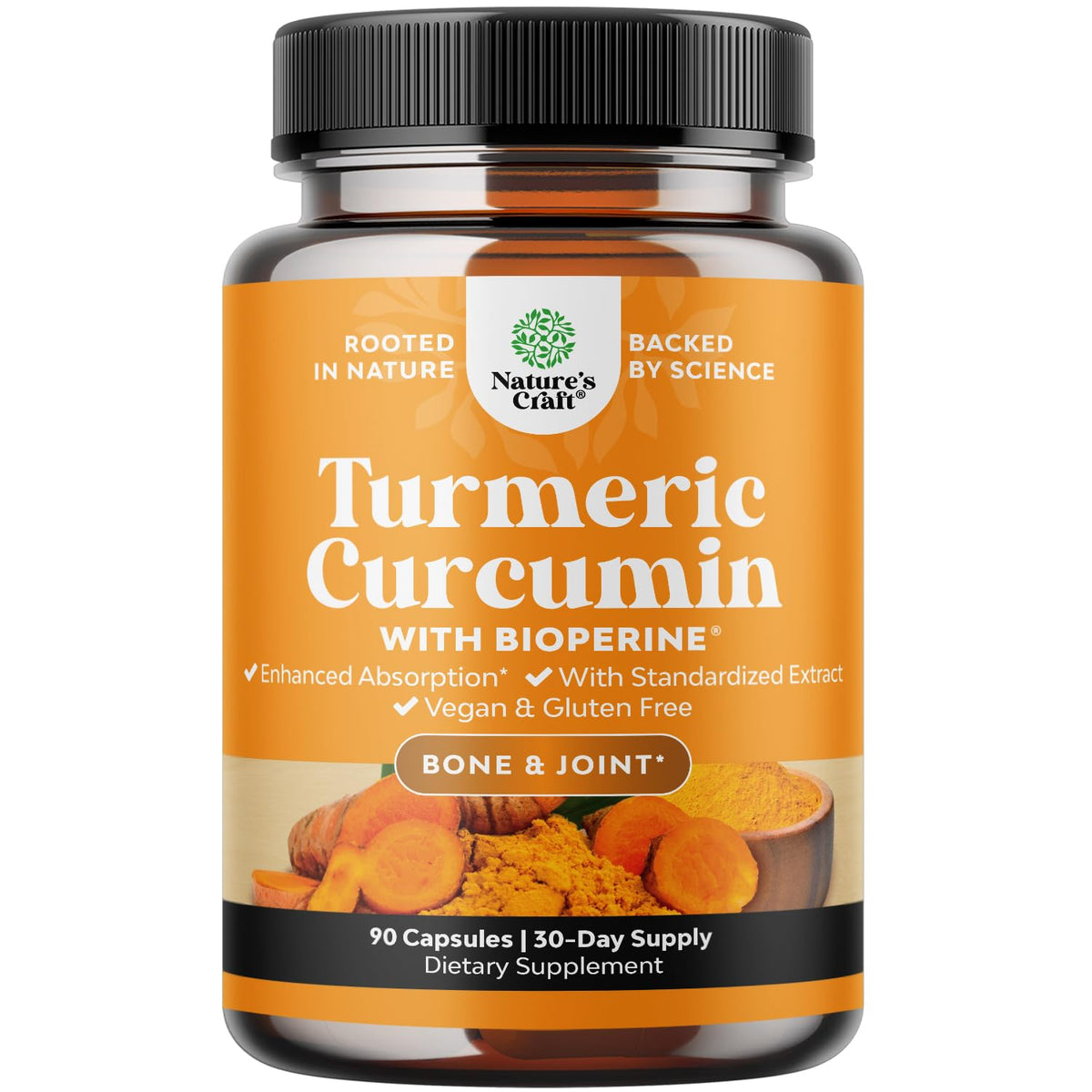 Natures Craft Turmeric Curcumin en bouteille, soutien des articulations et mobilité.