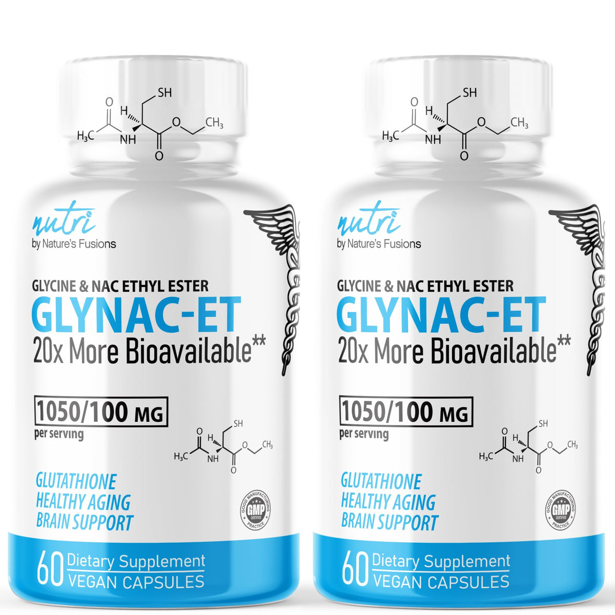 Nature's Fusions GlyNAC-ET – bouteille et gélules, soutien antioxydant potentiel.