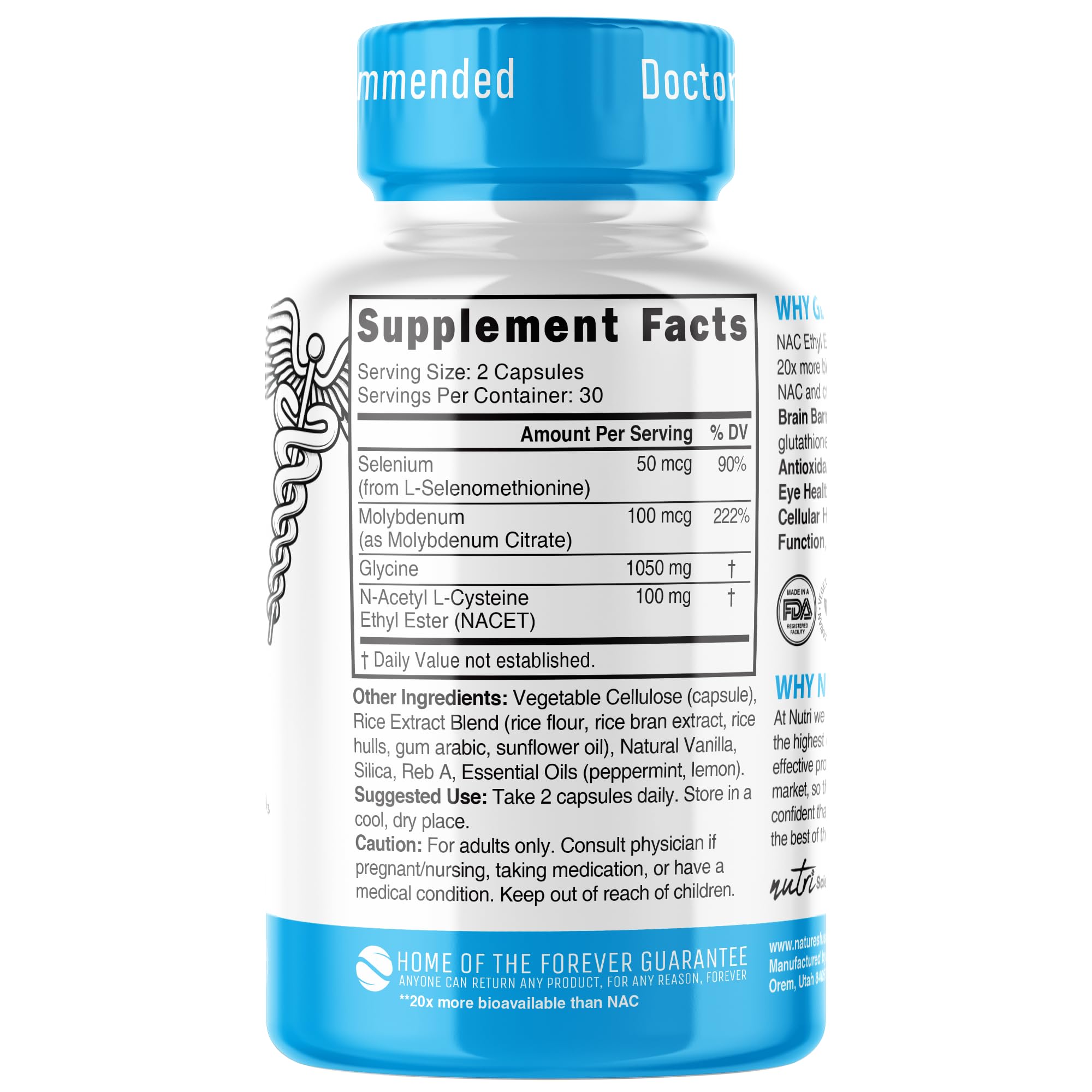 GlyNAC-ET Nature's Fusions — dosage simple 2 capsules par jour avec eau.