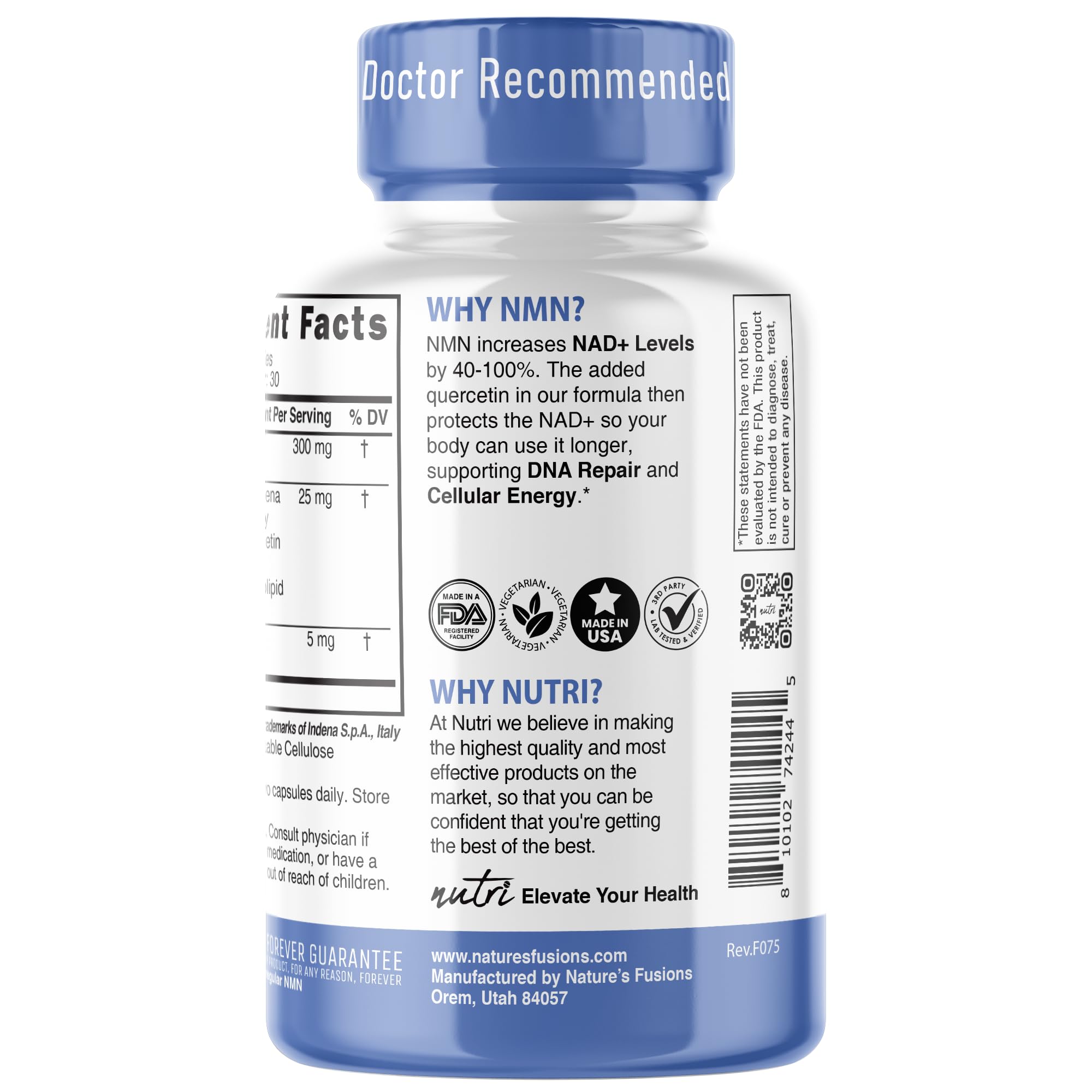 Nature's Fusions NMN bouteilles-prise-de-vue-zoom met en évidence la facilité de dosage quotidien.