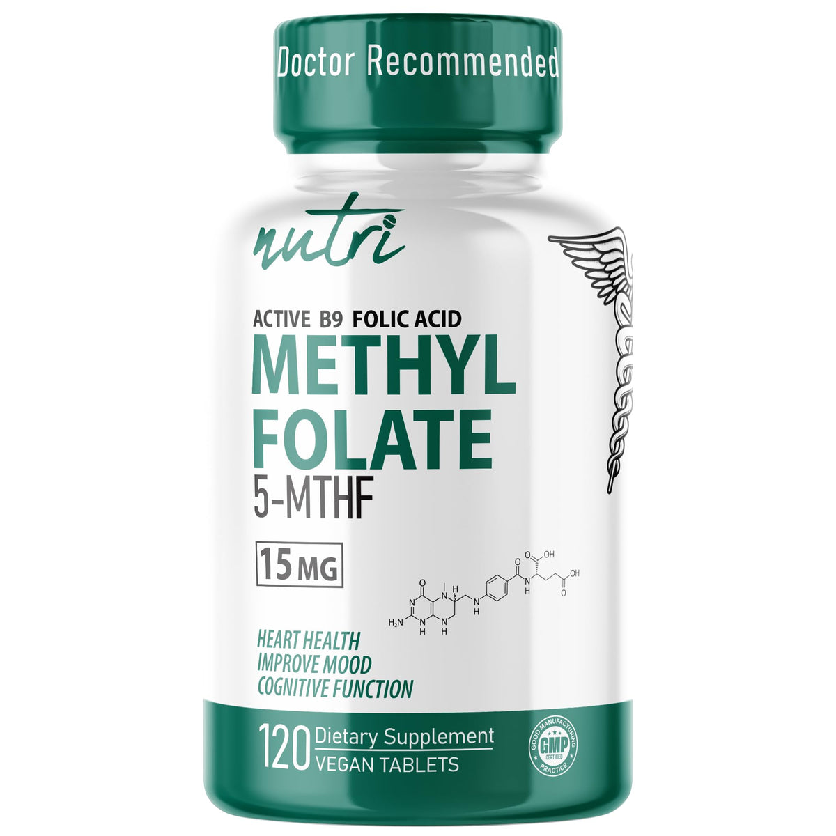 Nature's Fusions Nutri 5-MTHF bouteille montrant la dose quotidienne