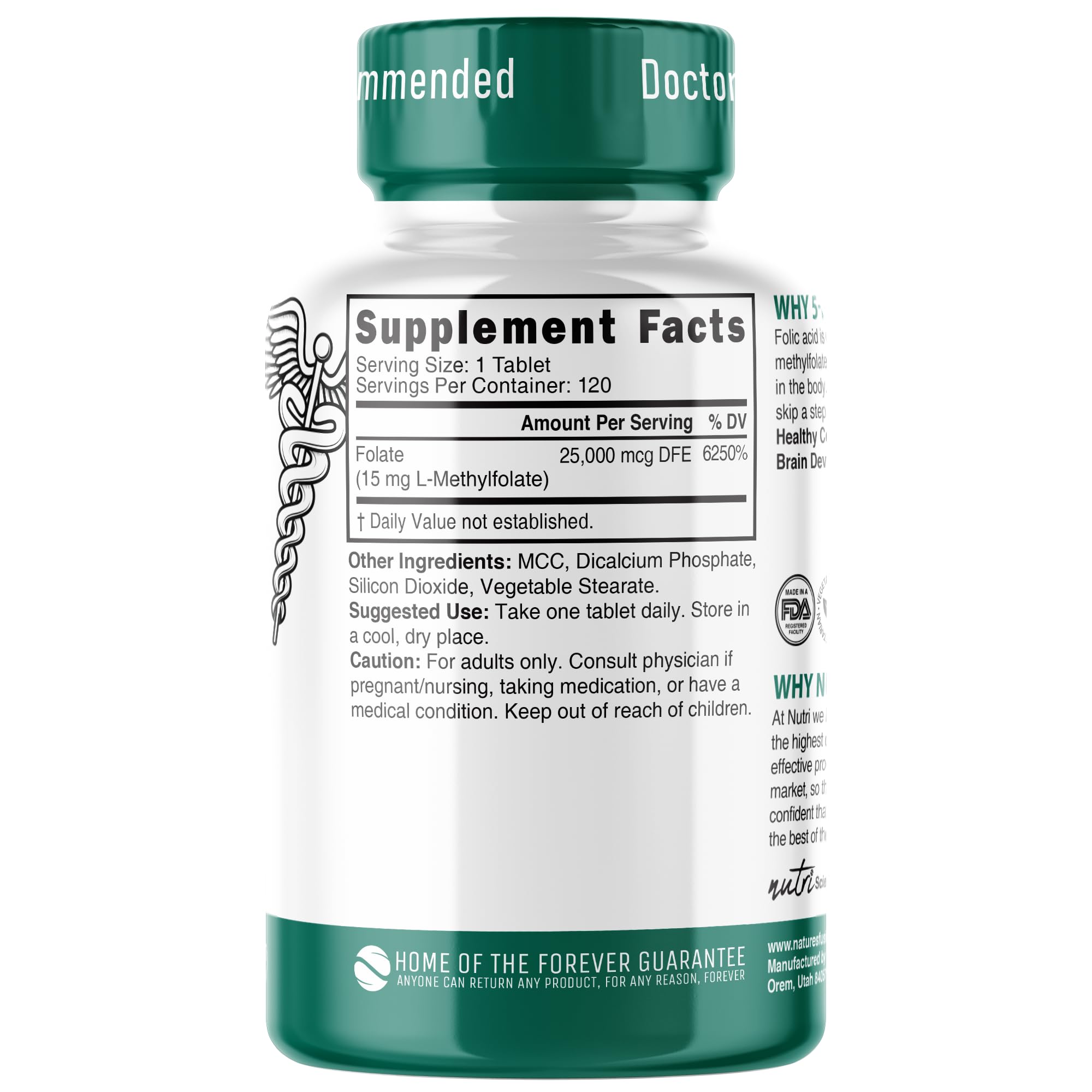 Étiquette Nature's Fusions Nutri 5-MTHF indiquant 15 mg par dose