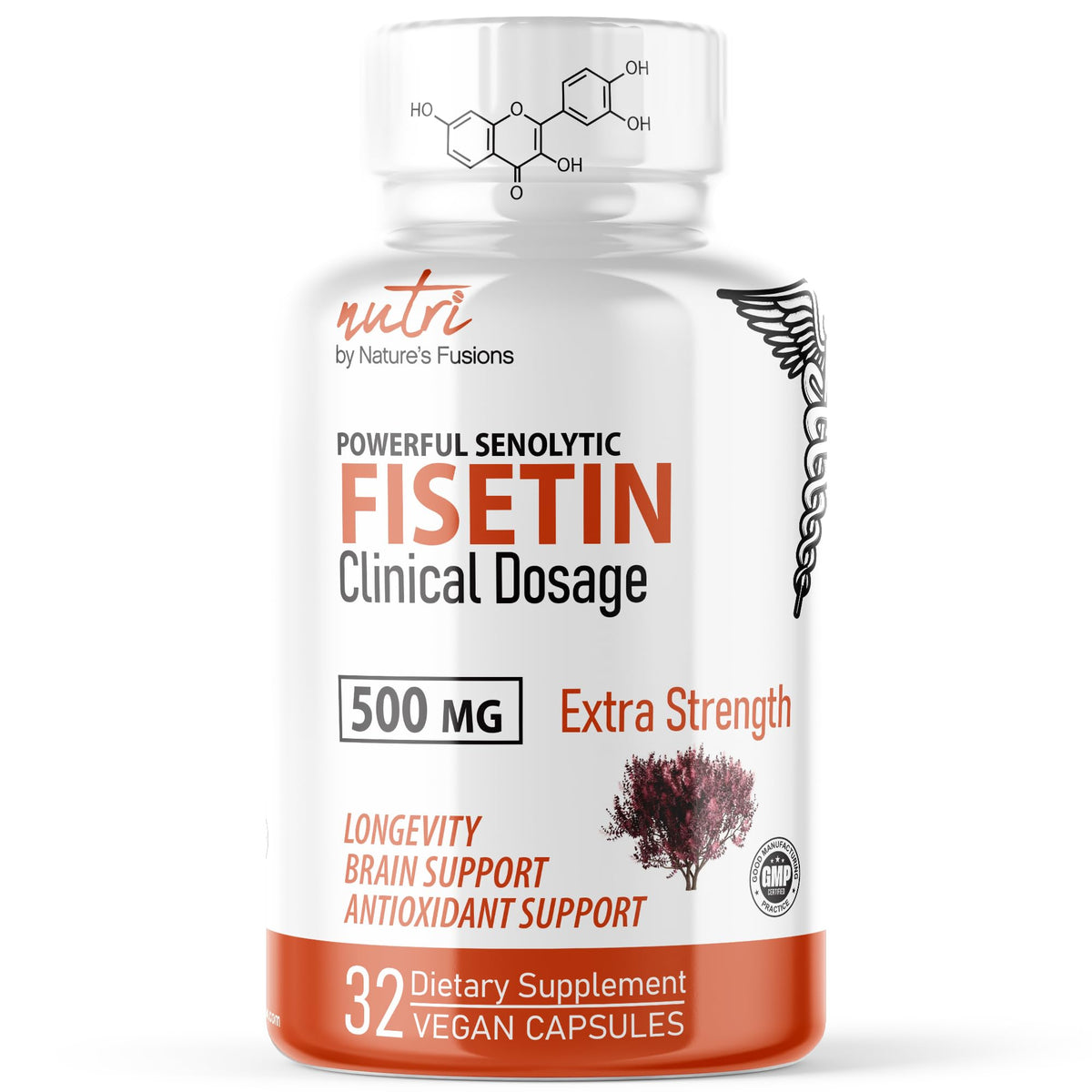 Nature's Fusions Nutri Fisetin — Bouteille avec dosage pour soutien potentiel du bien-être.