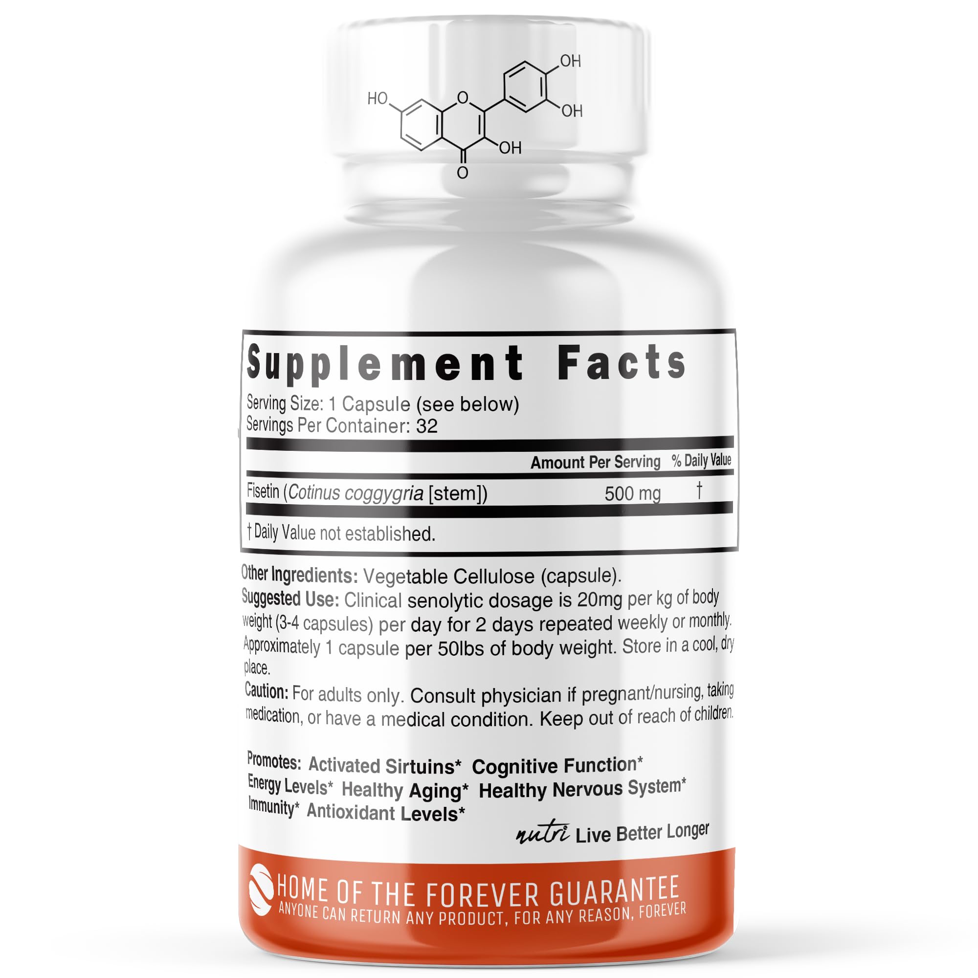 Capsules Nutri Fisetin de Nature's Fusions prêtes à l’emploi pour le soutien cognitif potentiel.