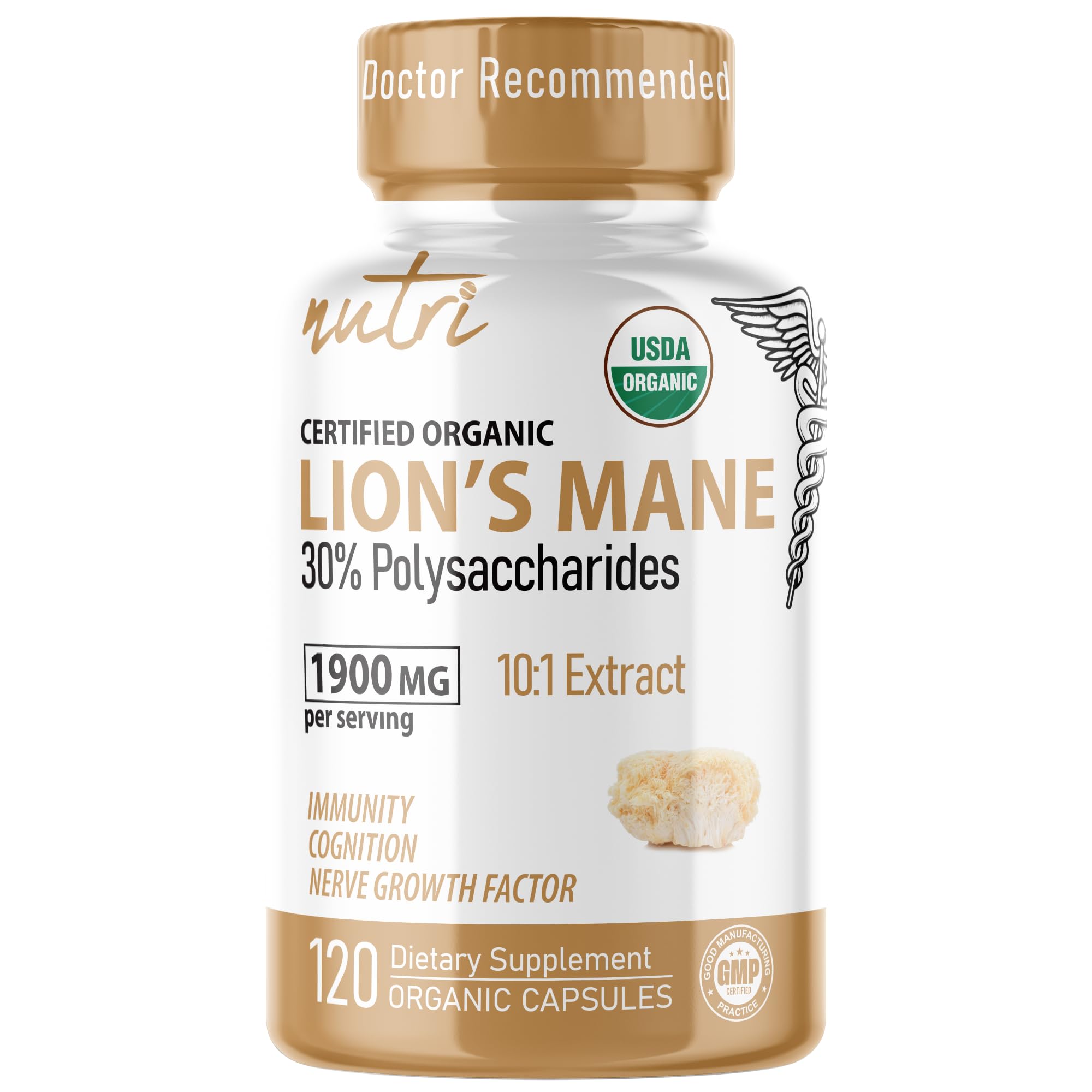 Nature's Fusions Nutri Lions Mane bouteille, soutien cognitif potentiel et clarté mentale.