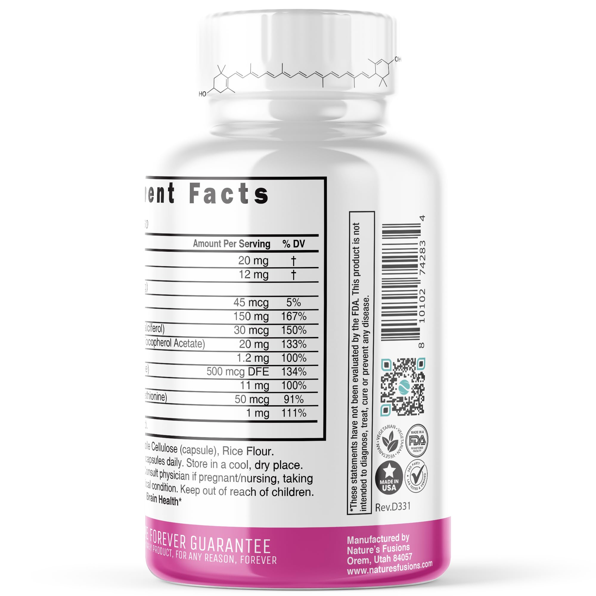 Nature's Fusions Nutri Lutein 20 mg – emballage pratique pour la nutrition oculaire.