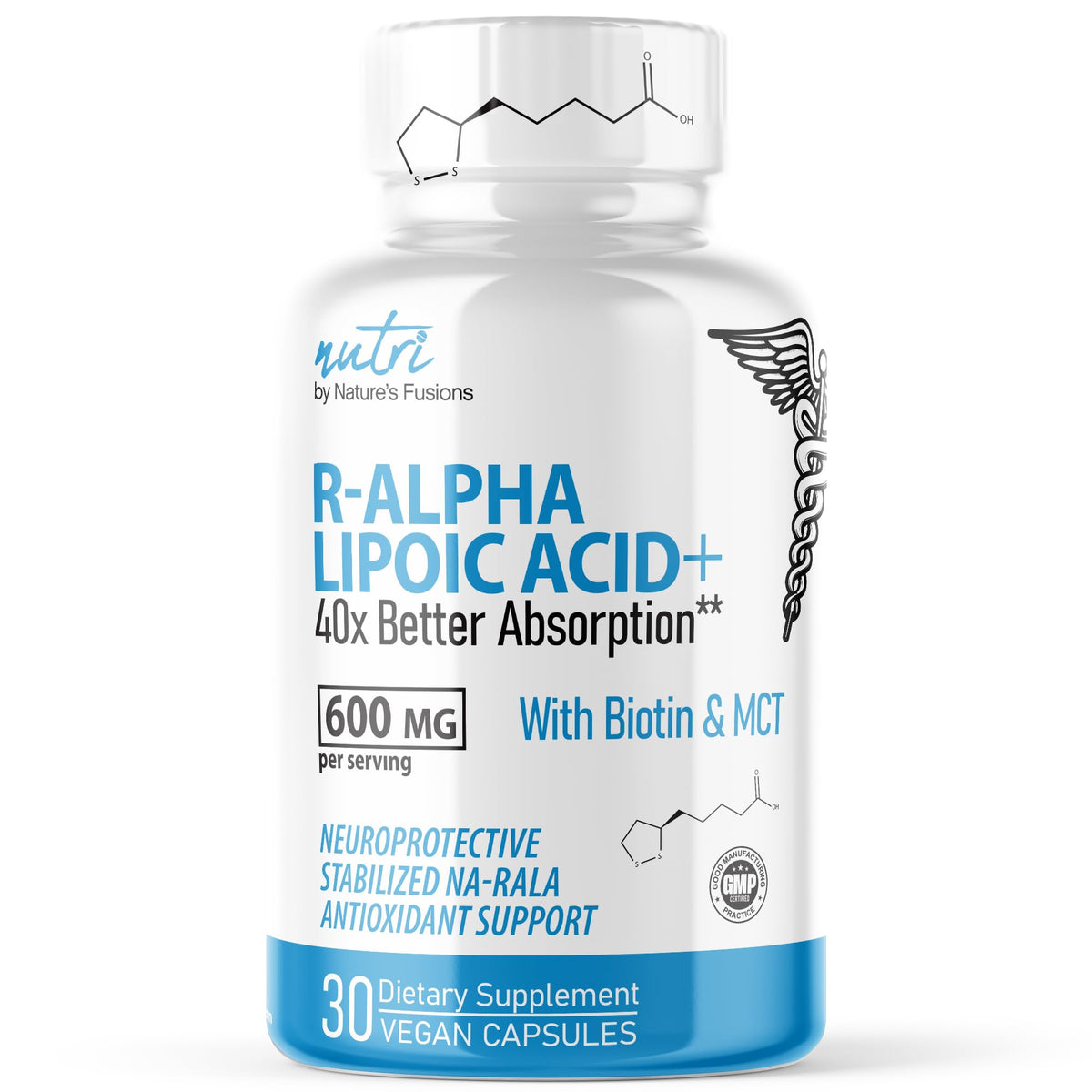 Nature's Fusions Nutri R-ALA – Bouteille 600 mg, soutien énergétique potentiel.