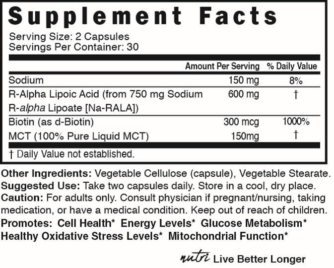 Nature's Fusions Nutri R alpha-lipoïque acide — prise quotidienne recommandée