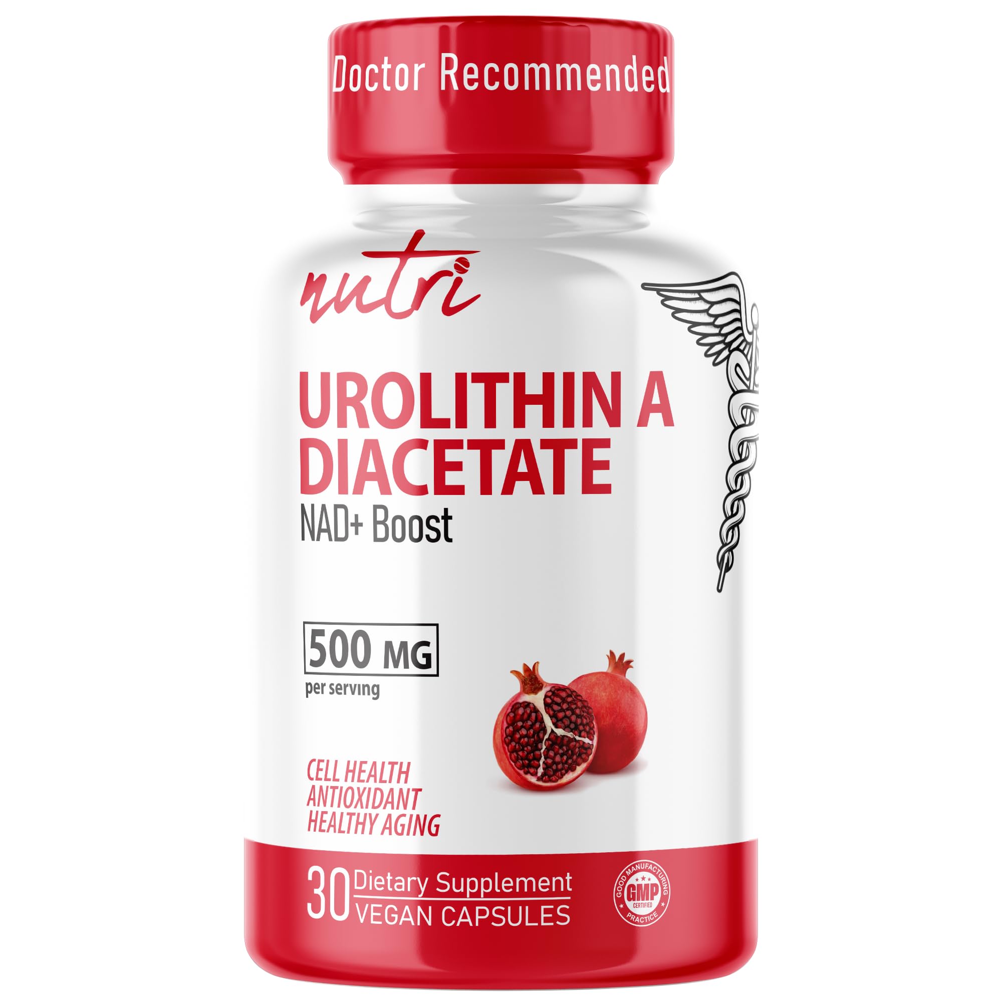 Nature's Fusions Nutri Urolithin A, bouteille complète, soutien potentiel à la vitalité.