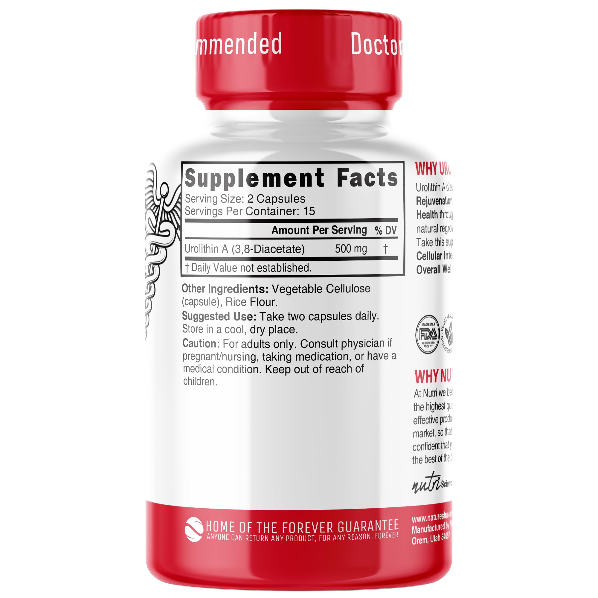 Nature's Fusions Nutri Urolithin A, capsules véganes faciles à avaler.