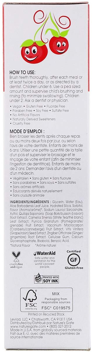 Tube Nature's Gate cerise pour enfants – nettoyage doux des petites dents
