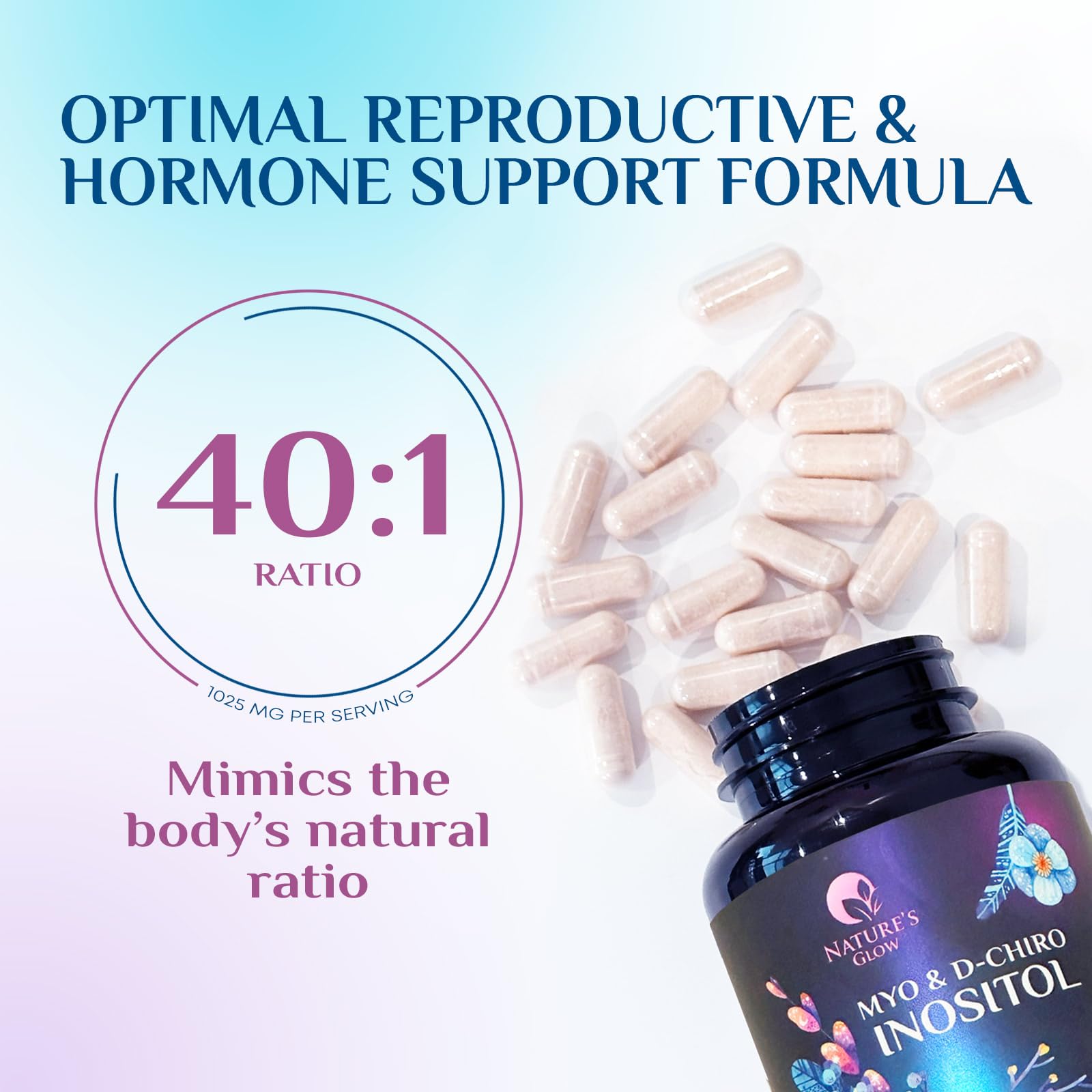 Vue macro des capsules montrant le ratio 40:1 et formulation pure.