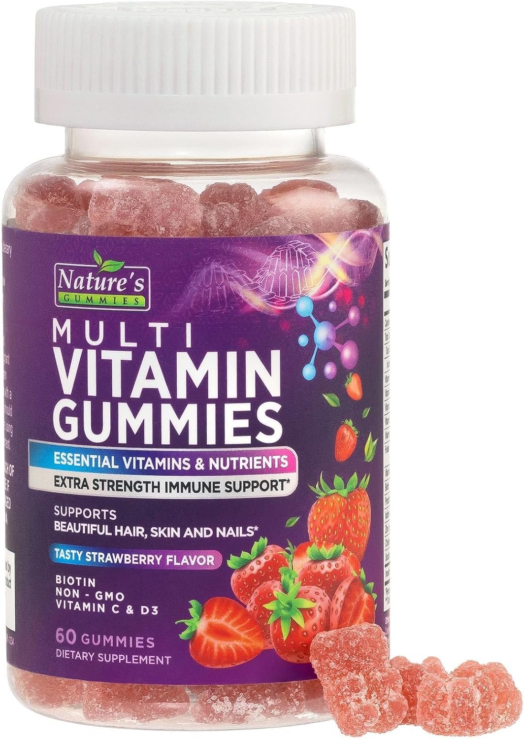 Nature's Gummies: bouteille multivitamines pour une vitalité quotidienne.