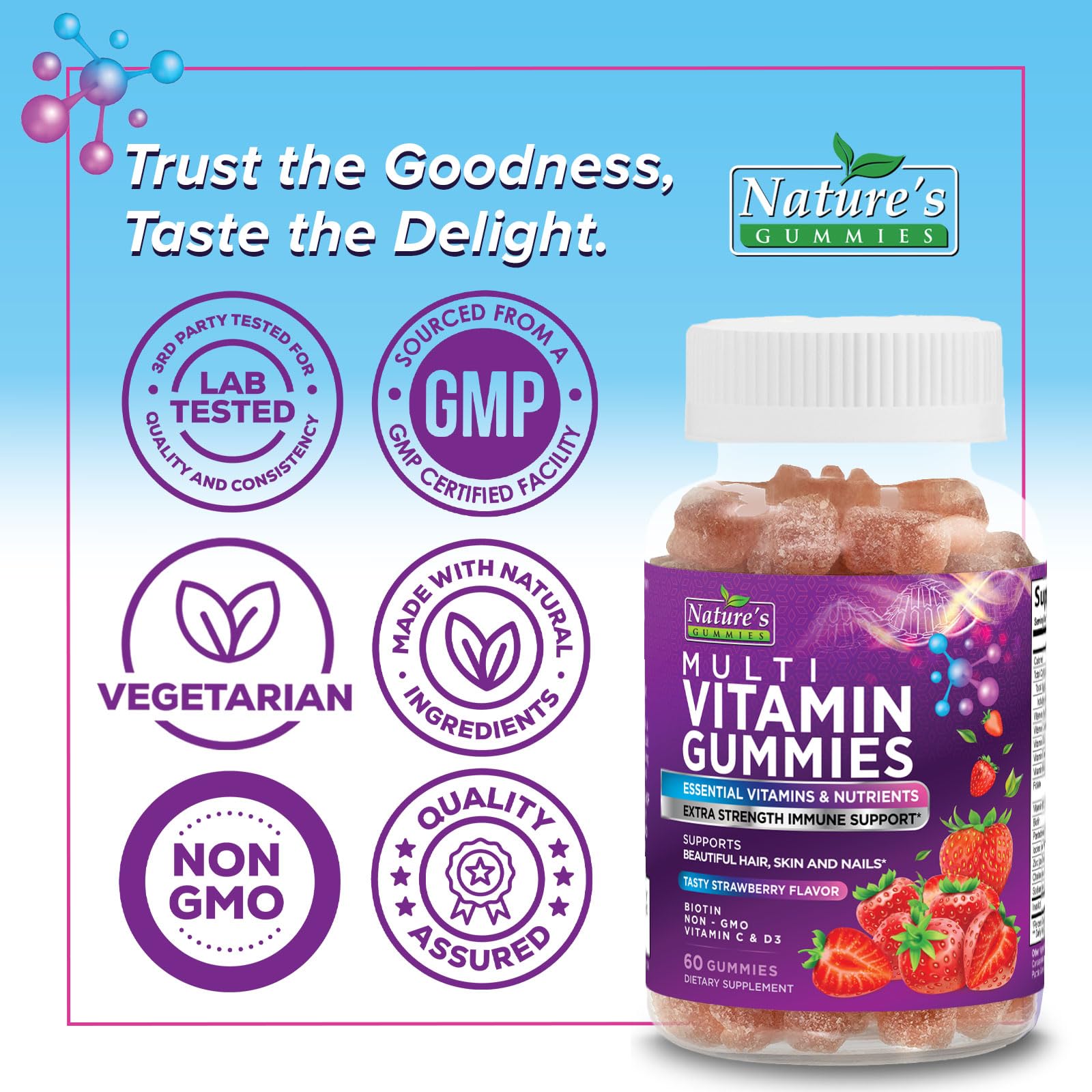 Nature's Gummies: prise quotidienne de 2 gommes simplifie la routine.