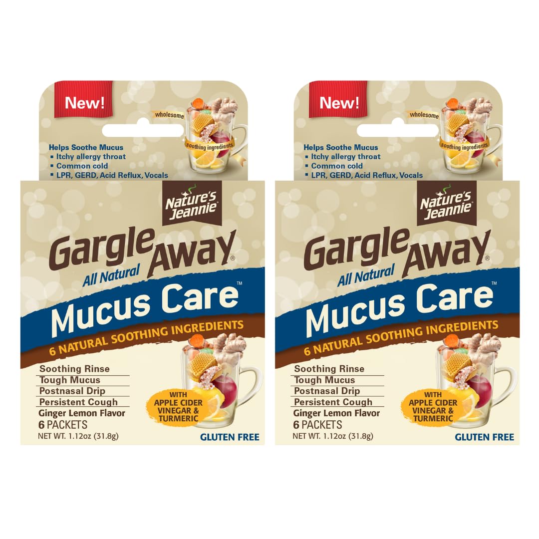 Boîte Nature’s Jeannie Gargle Away Mucus Care, pratique pour usage quotidien et rangement facile.