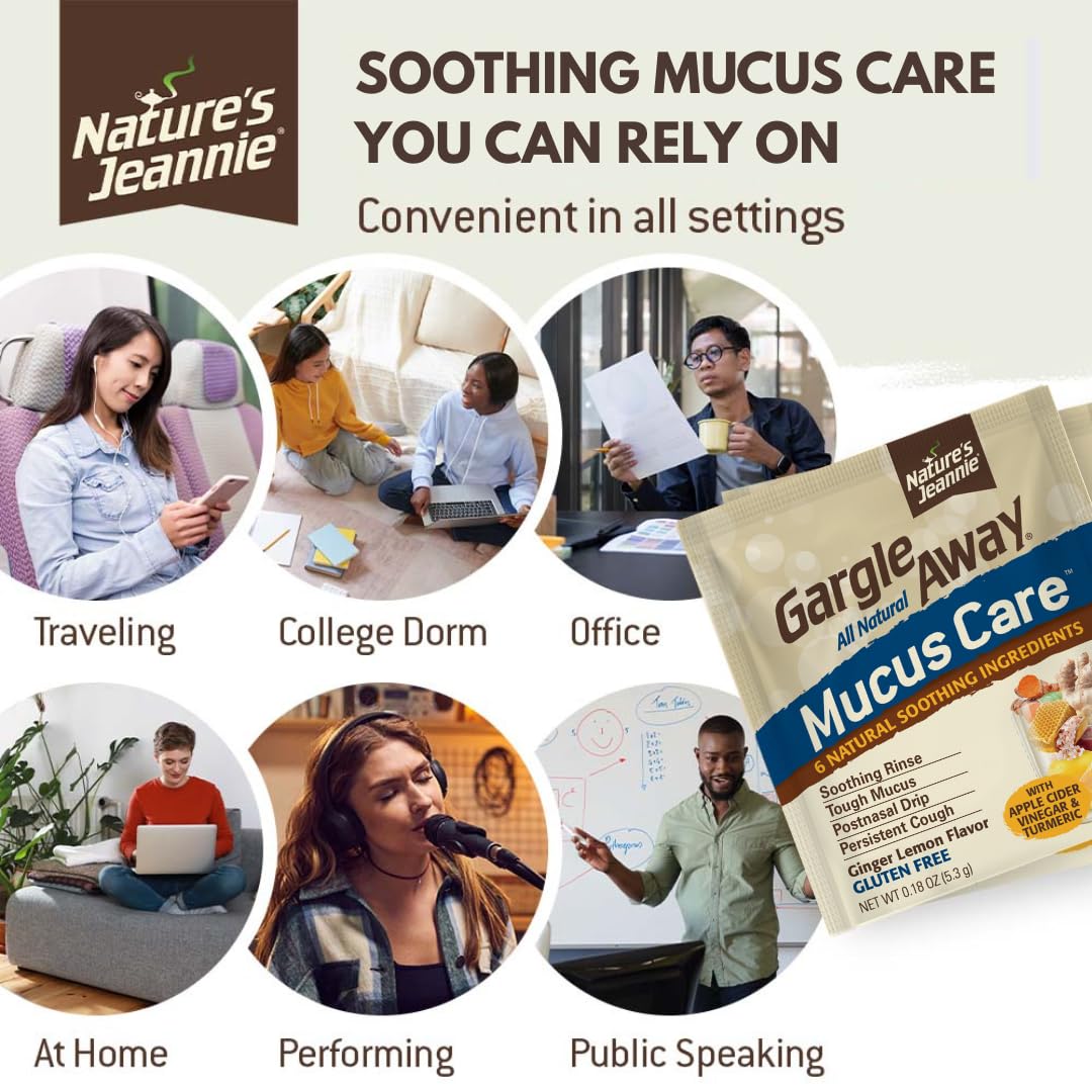 Ingrédients naturels Nature’s Jeannie Gargle Away : sel himalayen, miel, curcuma, gingembre.
