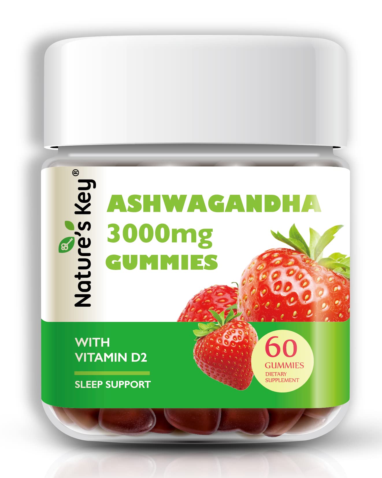 Gommes Nature's Key Ashwagandha, boîte 60, dosage pratique au quotidien.