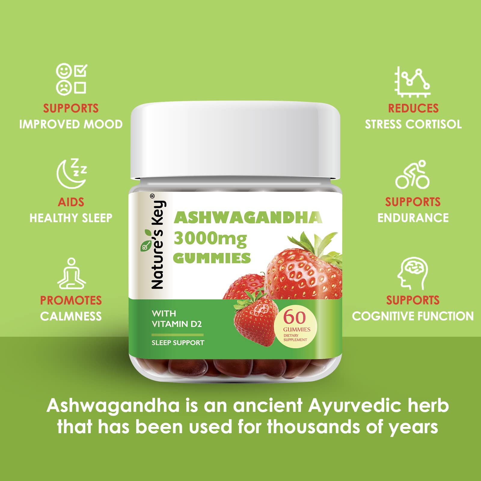 Gommes Nature's Key Ashwagandha texture tendre et agréable.
