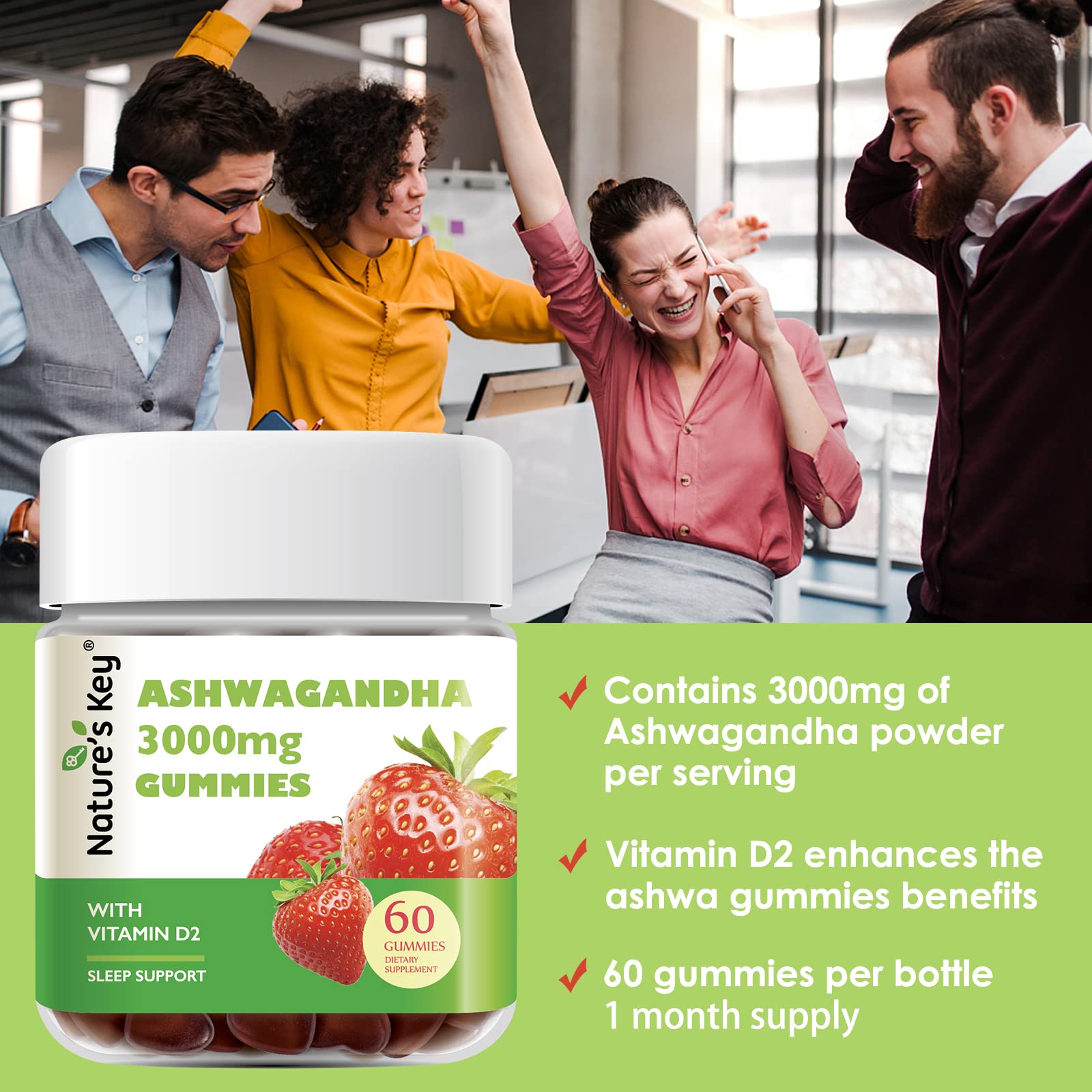 Gommes nature's Key Ashwagandha véganes sans gélatine.