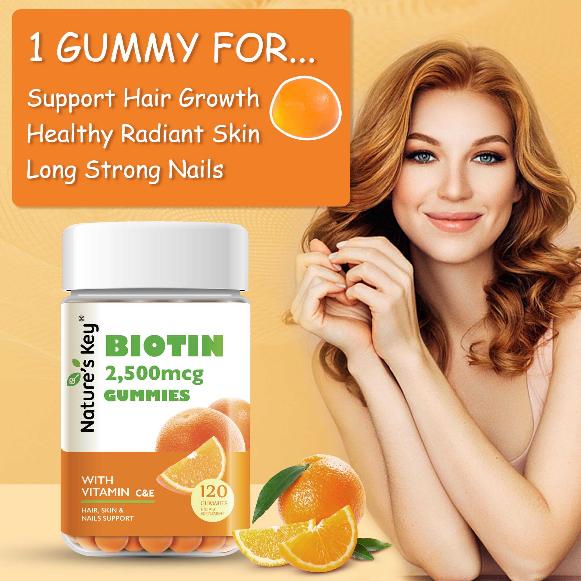 Saveur orange agréable des gummies Nature's Key pour routine beauté.