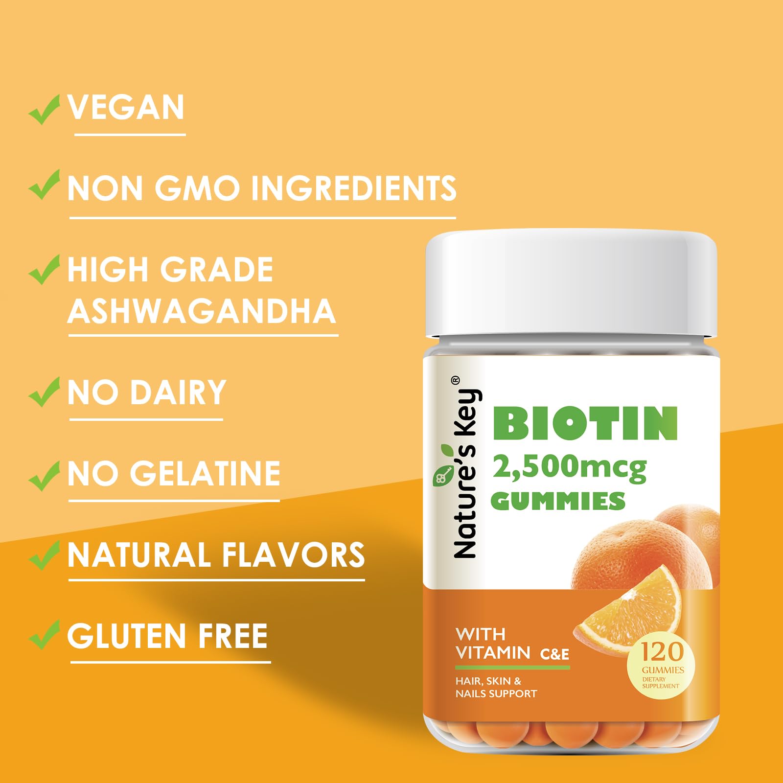 Nature's Key Biotin Gummies végane sans gélatine et sans artificiels.