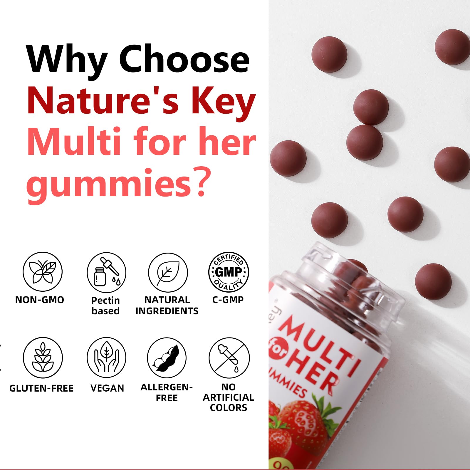 Nature's Key gommes pour femmes fraise – dose quotidienne prête à être consommée.