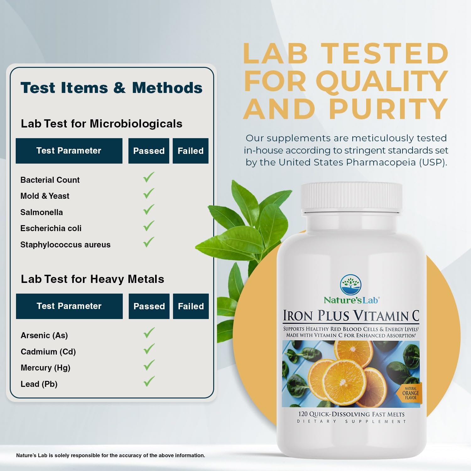 Nature's Lab Fer Absorption Elevée Vitamine C — aide potentielle à l'apport quotidien.