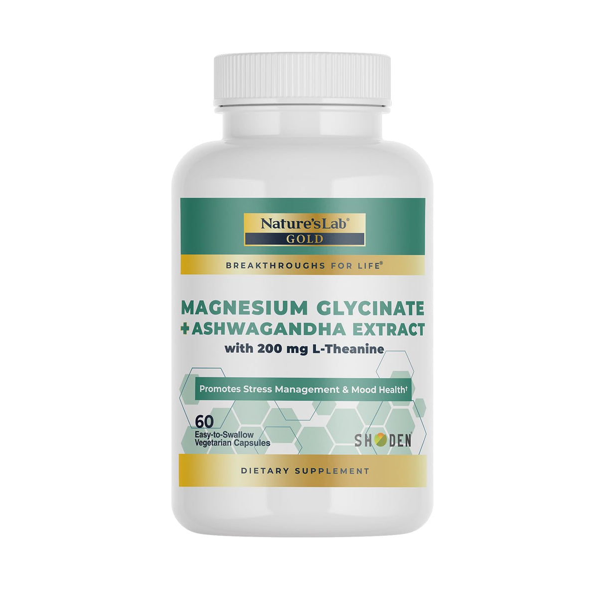 Nature's Lab Gold en bouteille, magnésium et ashwagandha pour soutenir le stress.