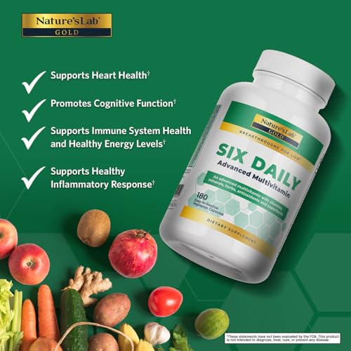 Nature's Lab Six Par Jour Avancée Multivitamine – gélules faciles à avaler avec un verre d'eau.