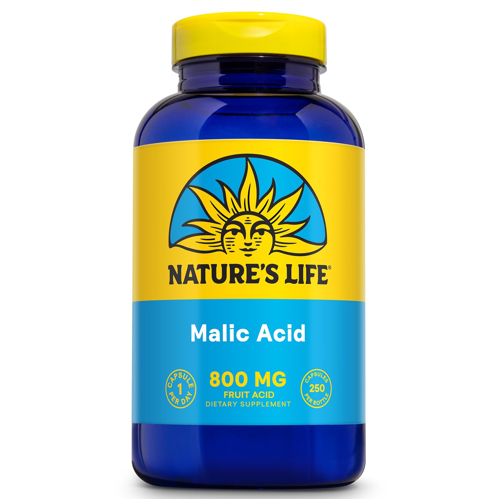 Nature's Life Acide Malique 800 mg — comprimés végétariens visibles et faciles à prendre.