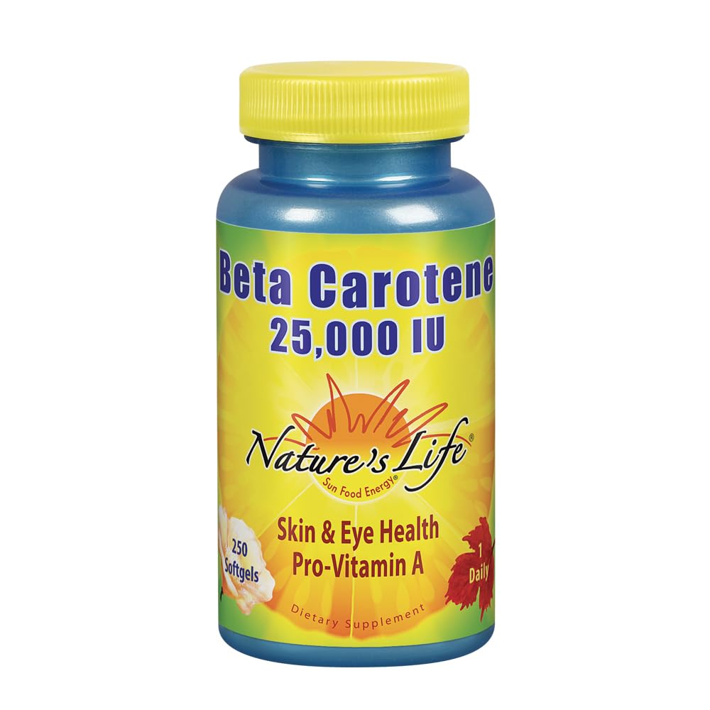 Bouteille Nature's Life Beta Carotene montrant les gélules et l'étiquette