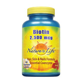 Nature's Life Biotine 2500mcg - bouteille: soutien potentiel cheveux, peau et ongles.