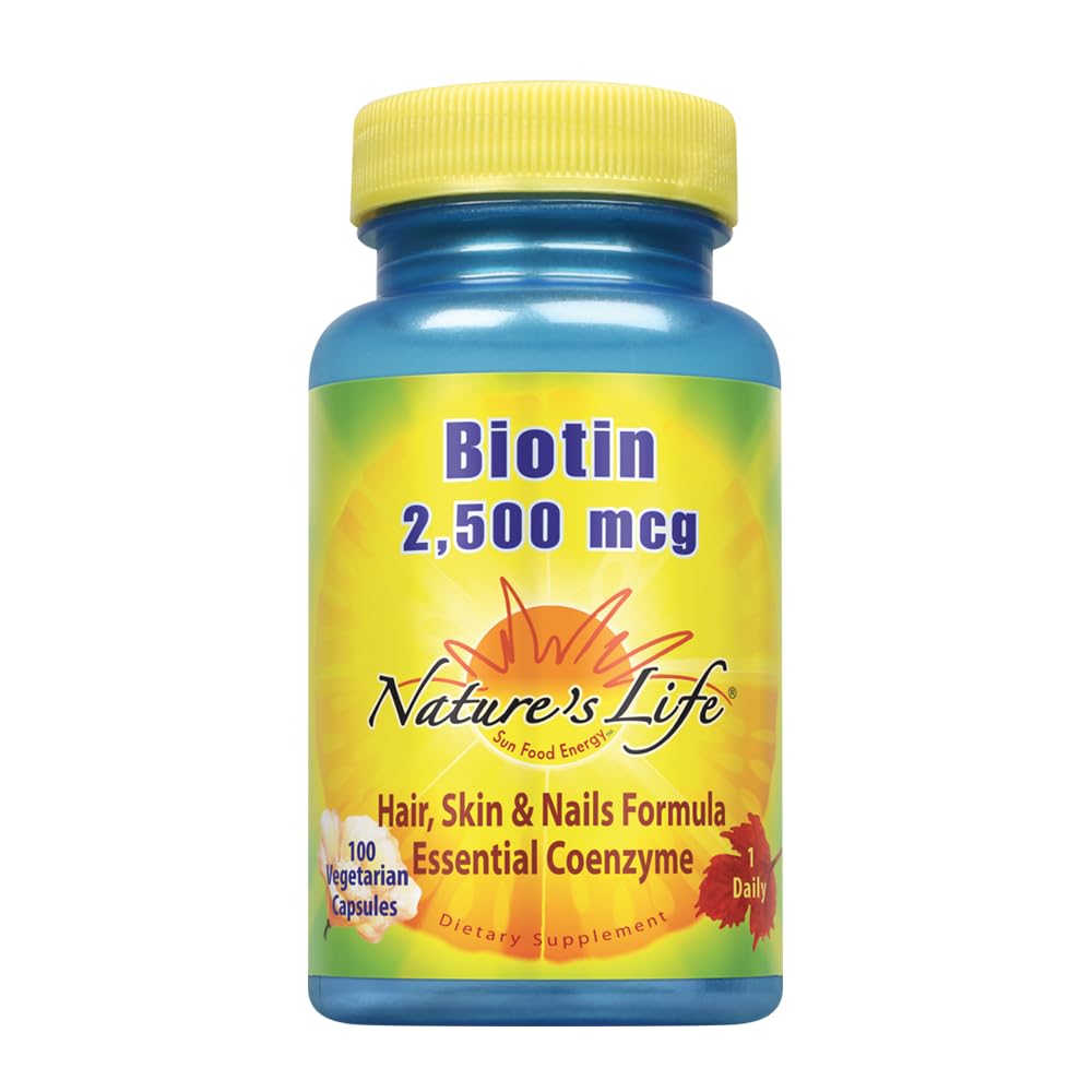 Nature's Life Biotin 2500mcg pour cheveux sains et volumineux.