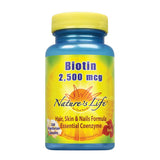 Nature's Life Biotin 2500mcg pour cheveux sains et volumineux.