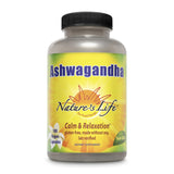 Nature's Life Ashwagandha, bouteille de gélules pour relaxation potentielle.