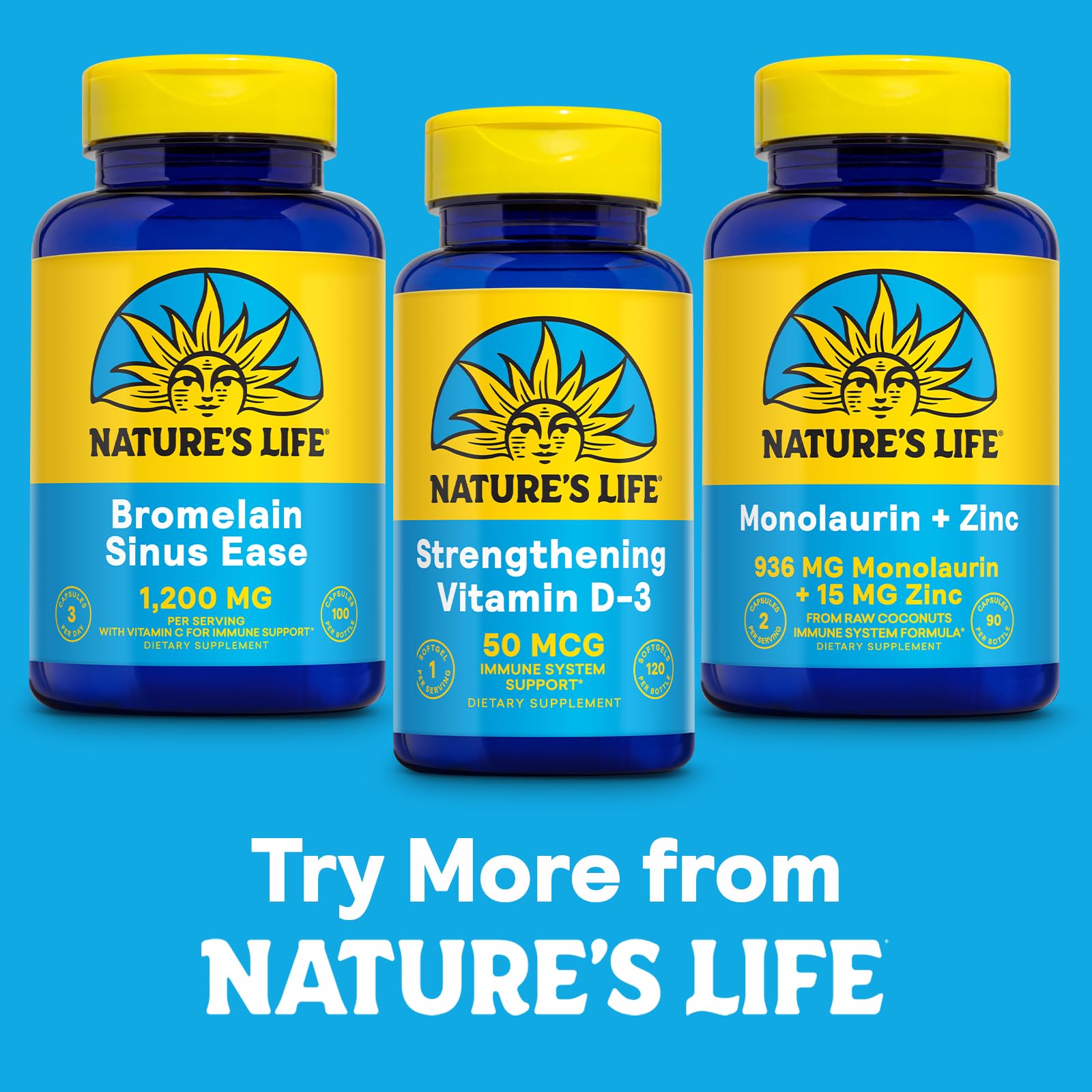 Nature's Life Bromelain Sinus Ease – boîte vegan et 33 portions pratiques.
