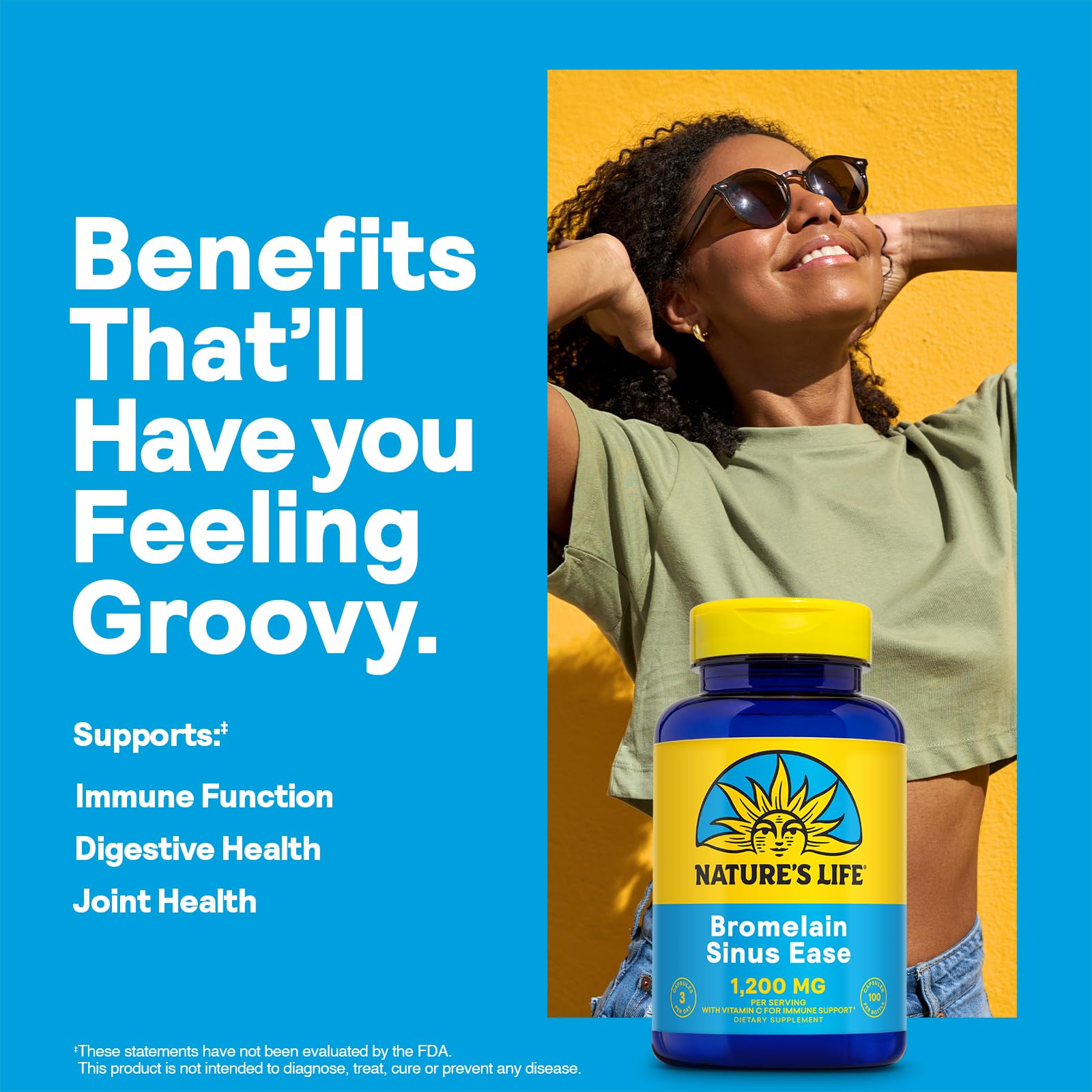 Nature's Life Bromelain Sinus Ease – etiquette, ingrédients clairement présentés.