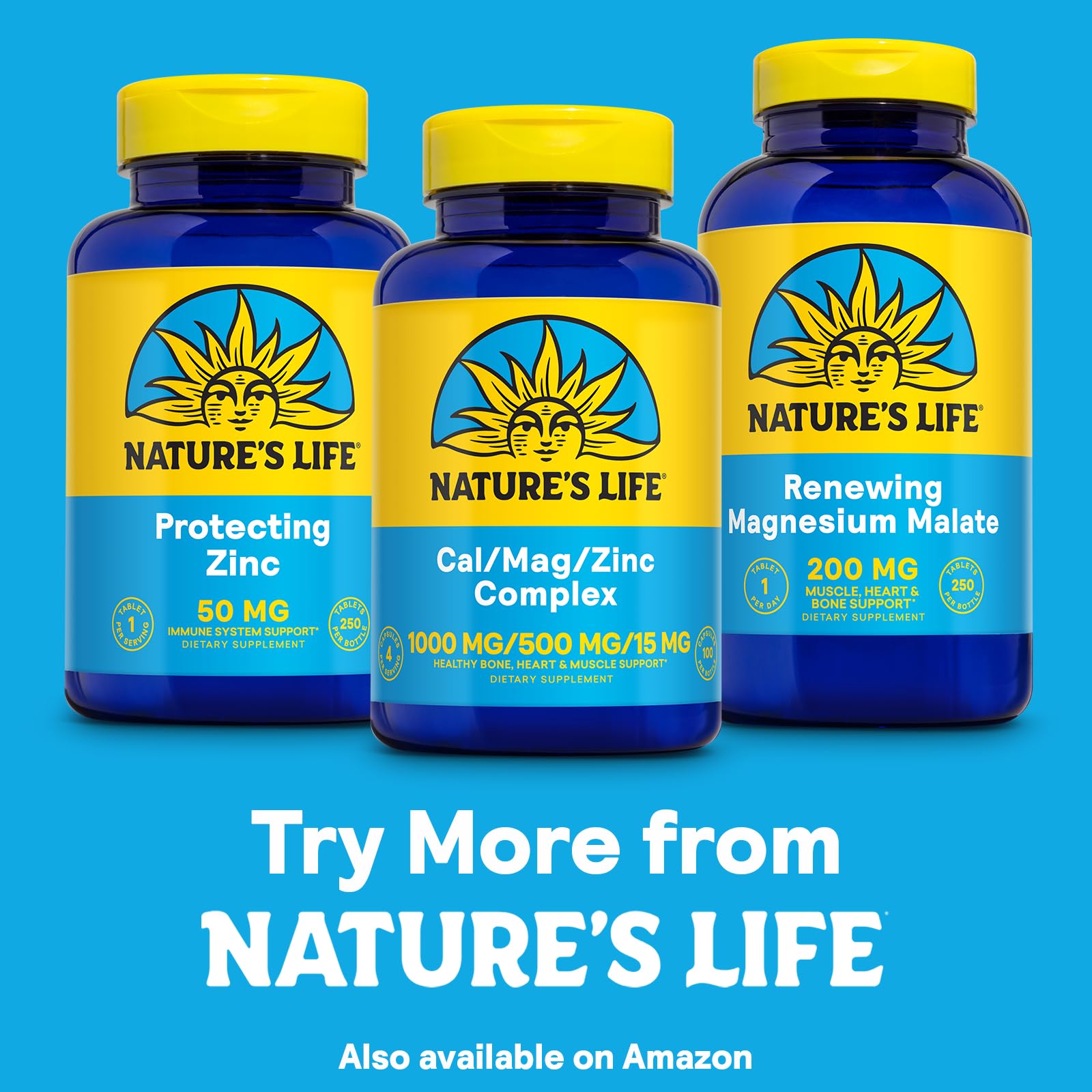 Nature's Life Cal Mag Zinc Complex – packaging clair et pratique pour le quotidien.