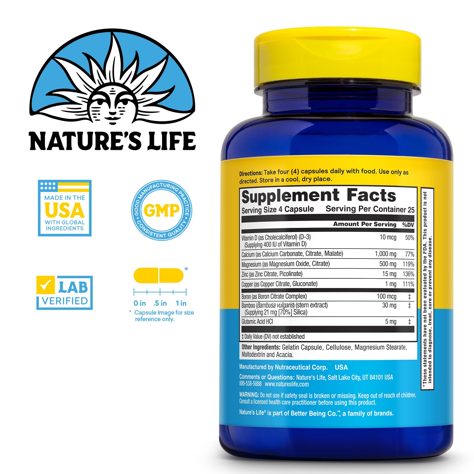 Nature's Life Cal Mag Zinc Complex – tablettes faciles à avaler pour une routine nutritionnelle.