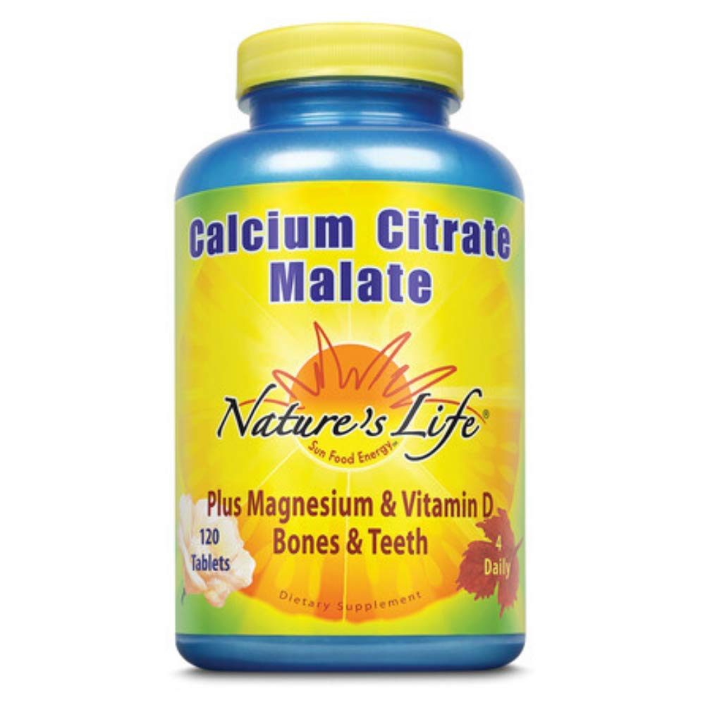 Nature's Life Calcium Citrate Malate – flacon et comprimés, soutien potentiel des os sains et de la fonction cardiaque