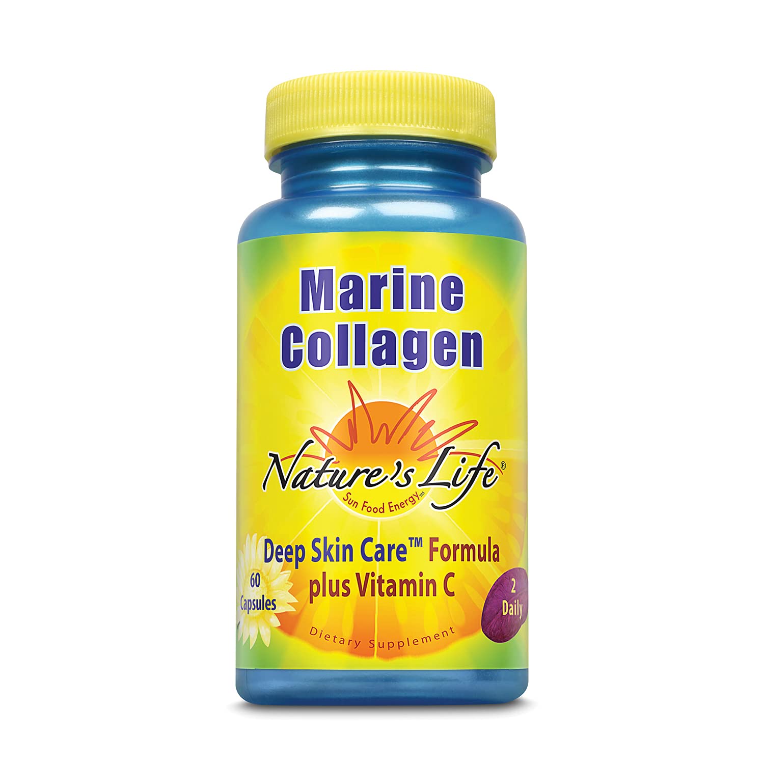 Nature's Life Collagène Marin – bouteille montrant l'étiquette, soutien potentiel à la peau saine.