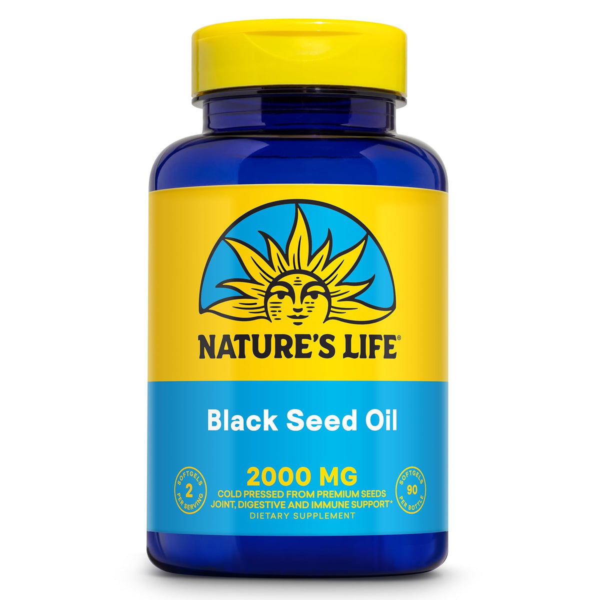 Nature's Life huile nigelle-bouteille: soutien potentiel des articulations et de l'immunité.