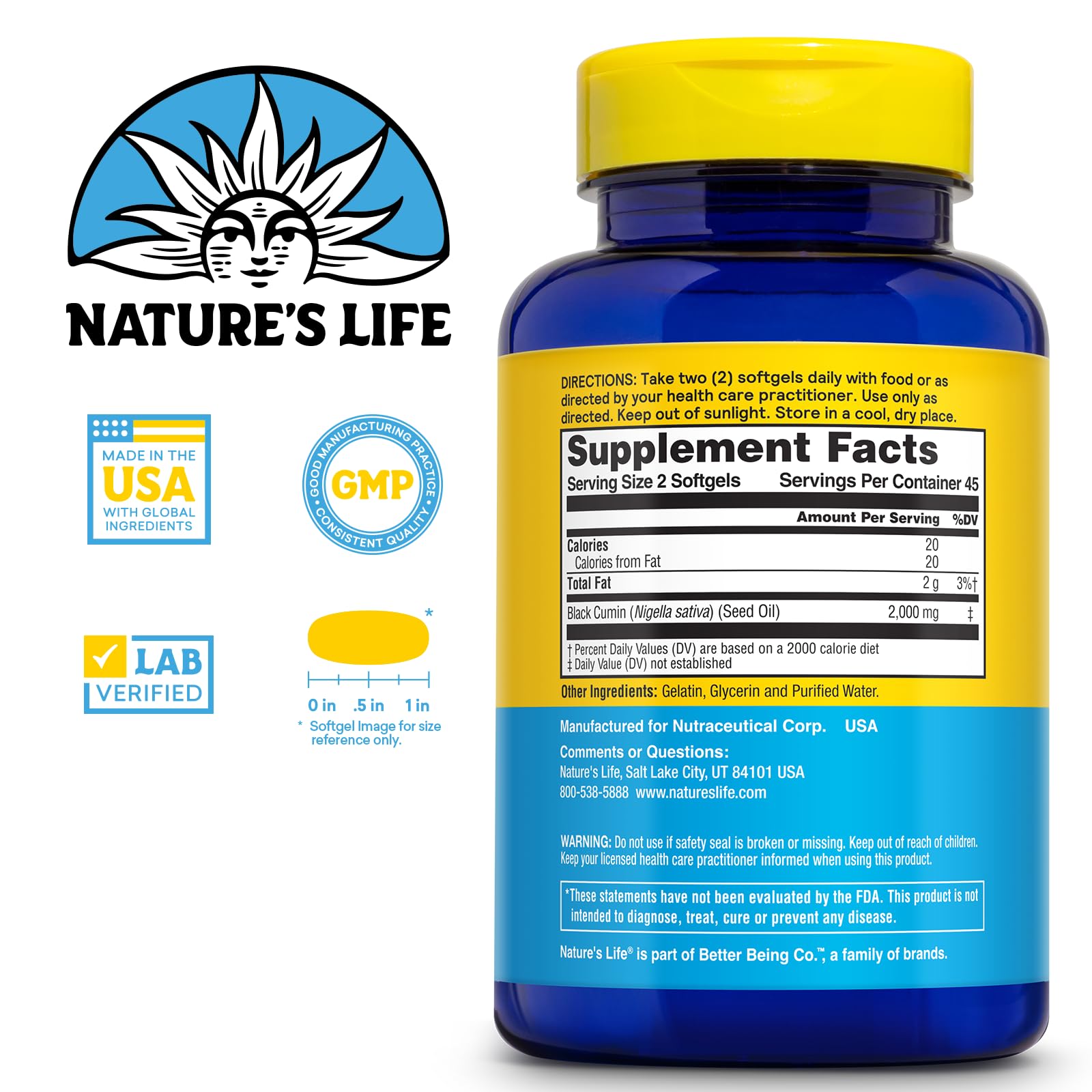 Nature's Life huile nigelle-capsules: format pratique pour votre routine quotidienne.
