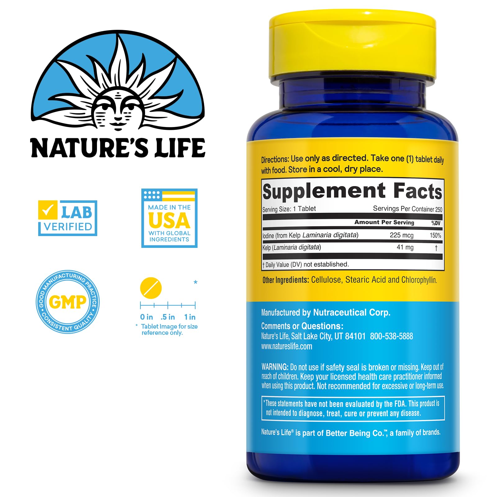 Nature's Life comprimés avec iode naturel 225 µg pour le quotidien