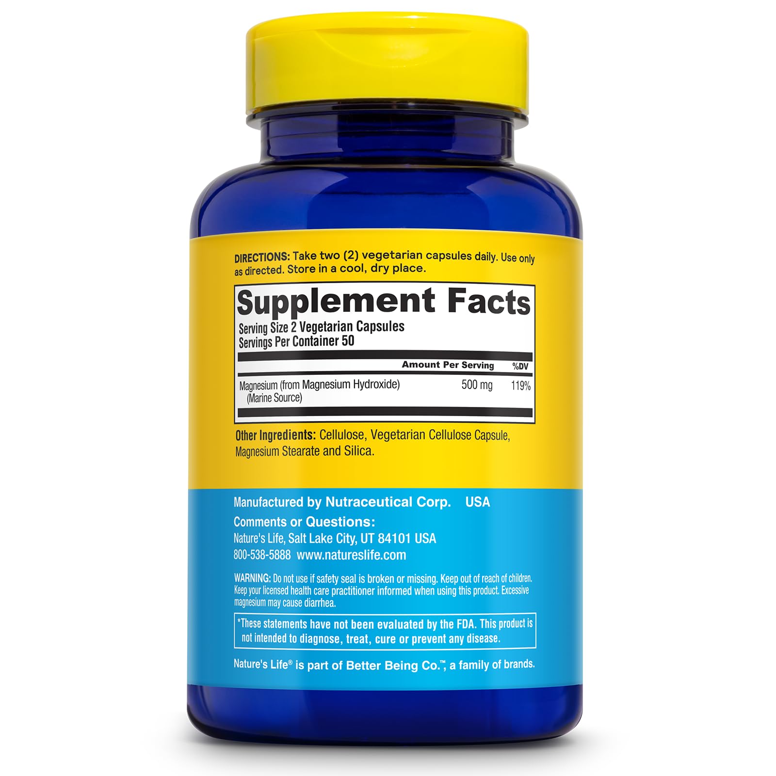 Nature's Life Marine Magnesium 500mg — capsules végétariennes faciles à prendre