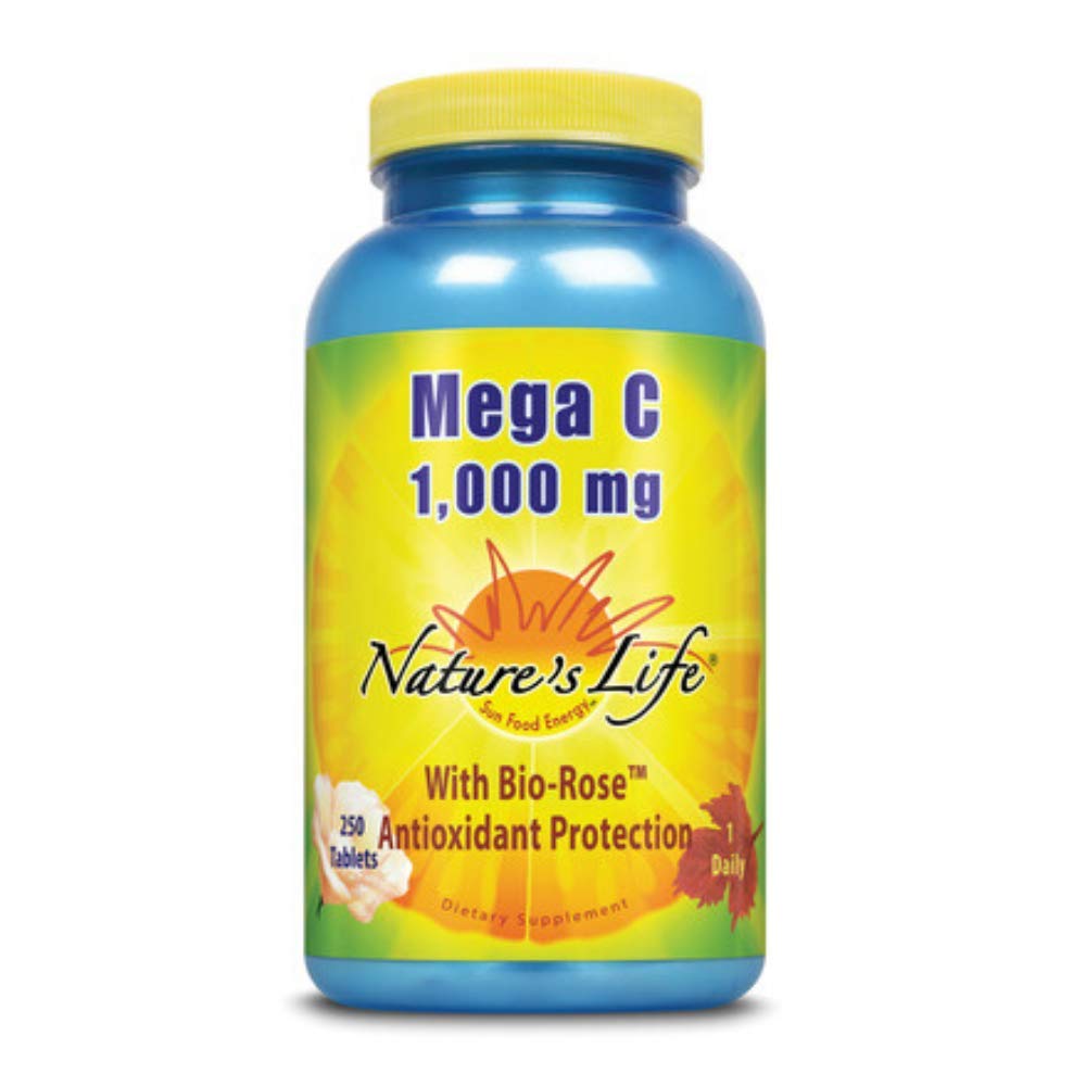 Nature's Life Mega C 1 000, bouteille, soutien des tissus et énergie naturelle.